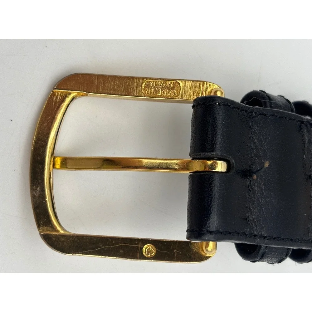 VINTAGE L'AIGLON Black Leather Belt Gold Brass Buckle‎ Office Work Mens 40 / 109